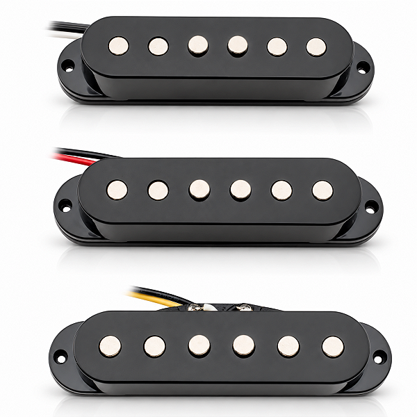 Set Captador Single Coil Guitarra Strato Ponte Meio Braço Alnico V 6.4K 52mm Preto