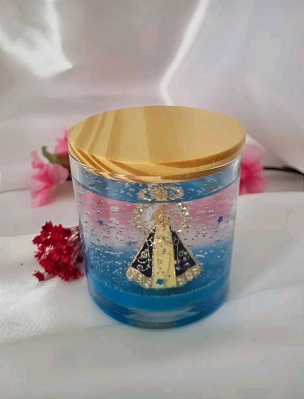 Vela Aromática Nossa Senhora Aparecida – 180g | Parafina em Gel | Pote de Vidro