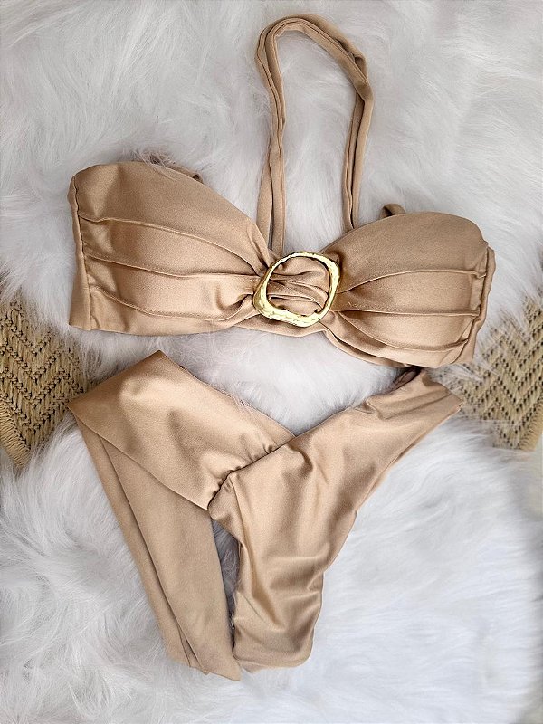 Biquíni Faixa Dourado com Detalhe em Fivela