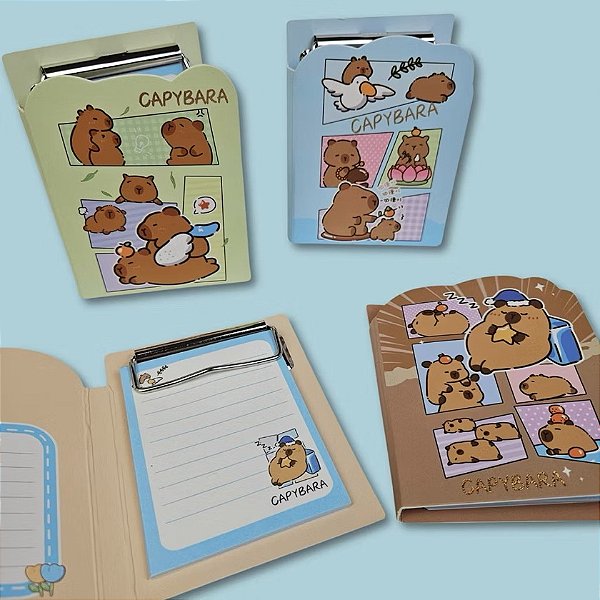 Bloquinho de Papel com Clipe Metálico – Estampa de Capivara