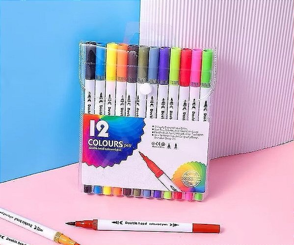 Kit 12 Caneta Brush Ponta Pincel Lettering Duas Pontas