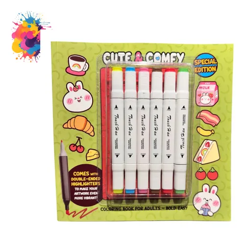 Livro capa roxa Cozy com canetinhas touch