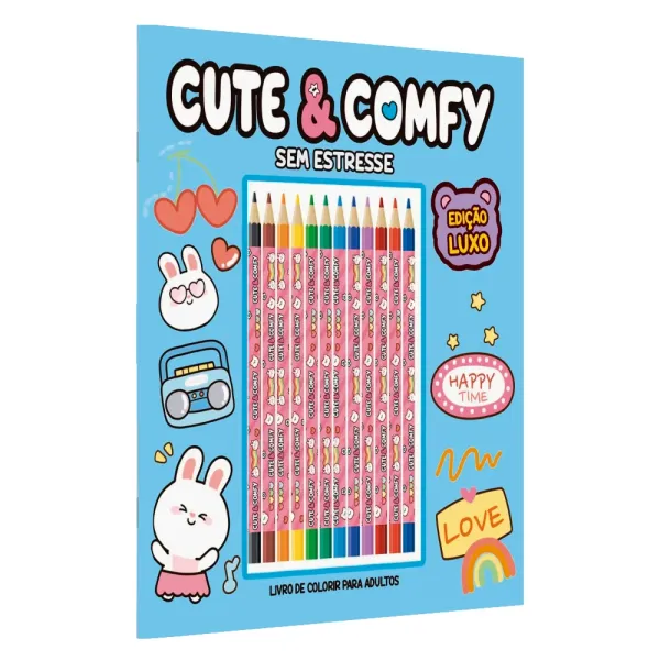 Livro Cute & Comfy | Sem Estresse | Edição Luxo | 12 Lápis de Cor