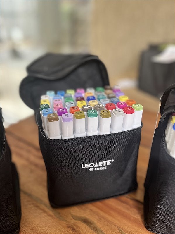 MARCADOR DUAL TIP PROFISSIONAL E ARTÍSTICO - ESTOJO TECIDO C/ 48 CORES LEOARTE