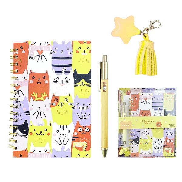 Kit anotação FELINOS - CAIXA 3 PEÇAS - FOFY
