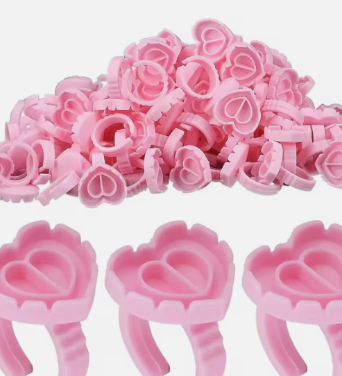 100 anéis batoque coração descartavel para cola de extensão de cílios, henna, tinta