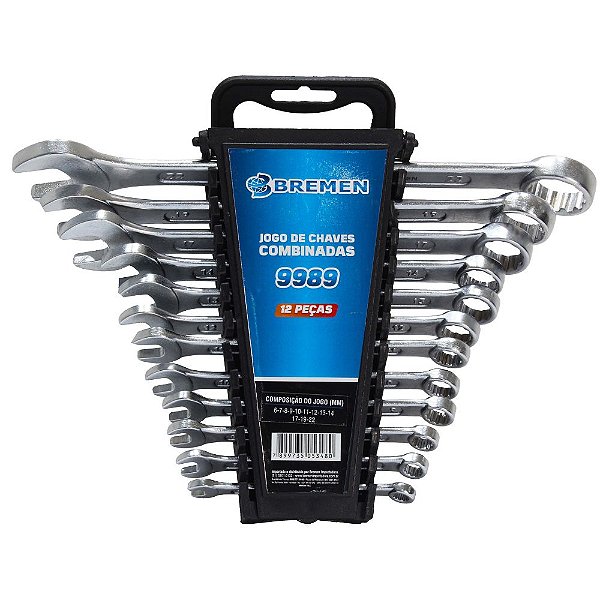 JOGO CHAVE COMBINADA 12 PC CROMO VANADIO - 6MM A 22MM BREMEN 9989