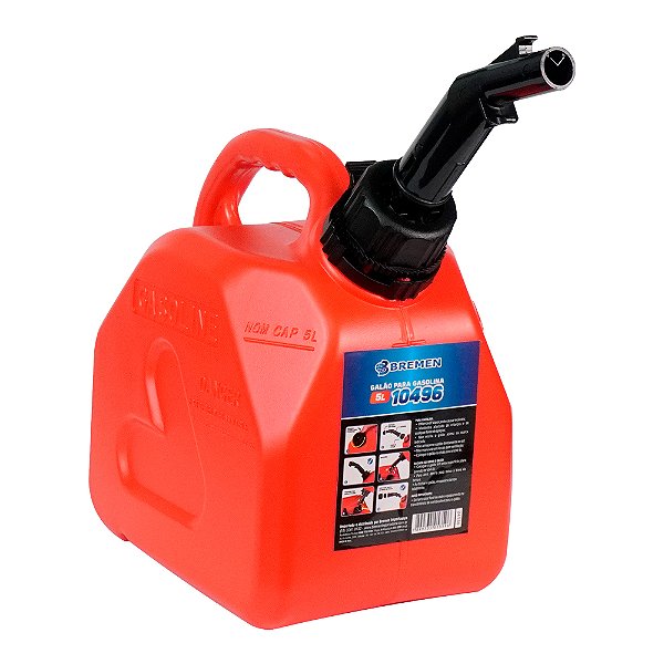 GALÃO DE ALTA DENSIDADE P/ GASOLINA 5L • C/ LIBERAÇÃO POR PRESSÃO E BICO ANTIGOTEJANTE BREMEN 10496