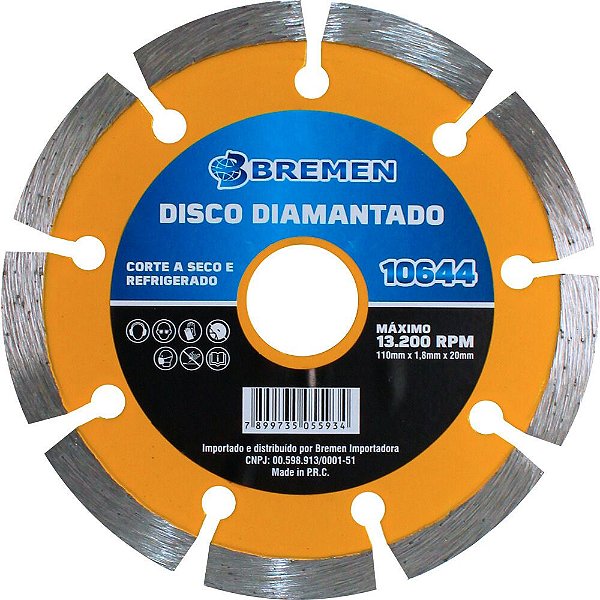 DISCO DIAMANTADO SEGMENTADO110MM X 20MM BREMEN 10644
