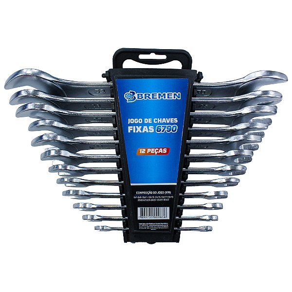 CHAVE FIXA JG C/12 PECAS AÇO CROMO VANADIUM - 6MM A 32MM BREMEN 6790