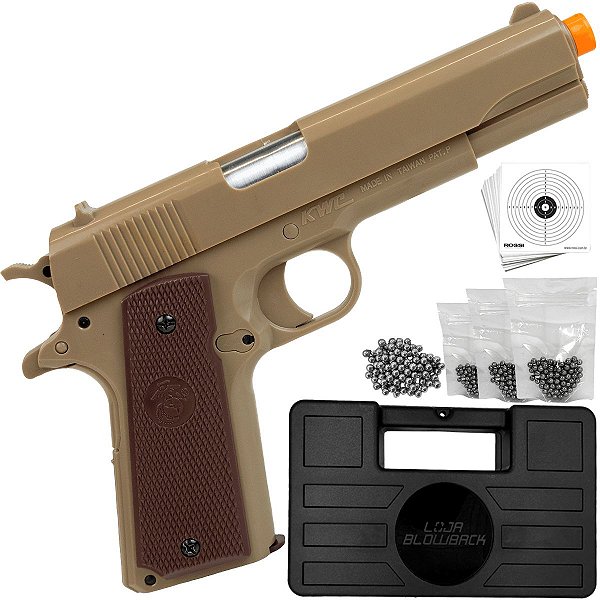 Pistola Airsoft Rossi 1911 KWC 6mm Esferas de Alumínio Bege