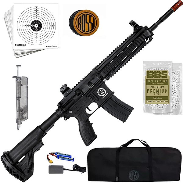 Rifle AEG Rossi Airsoft HK 416-L Neptune BBs e Bateria KP9