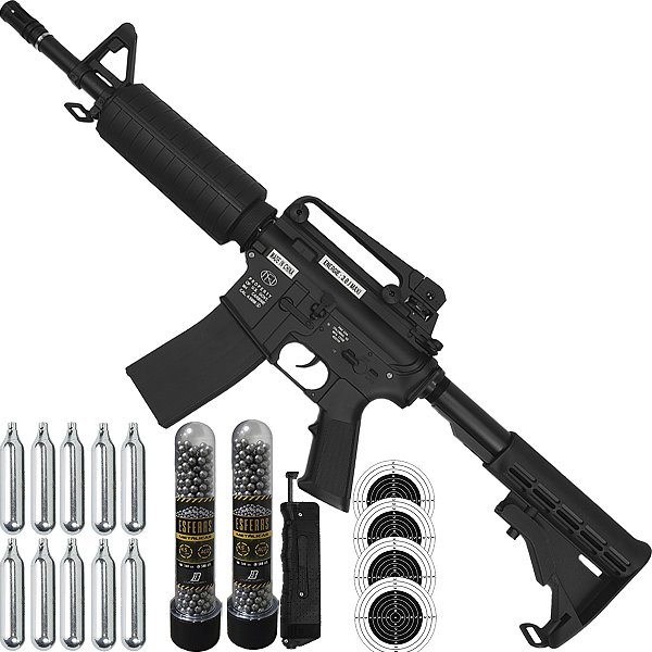 Rifle de Pressão Airgun FN M4-05 4,5mm Esferas, CO2 e Loader