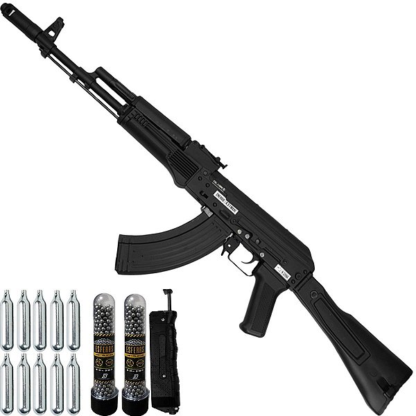 Rifle Kalashnikov AK101 Full Metal Co2 4,5m Esferas e Loader
