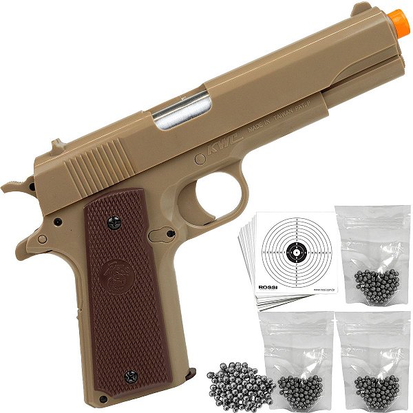 Pistola Airsoft Rossi 1911 KWC 6mm Esferas de Alumínio Khaki