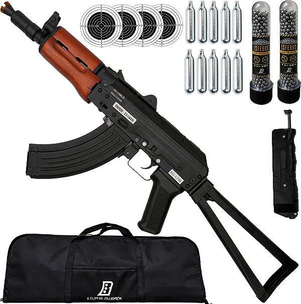 Rifle Pressão Full Metal AKS74U Kalashnikov 4.5m Loader Capa