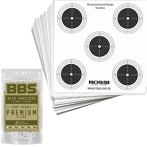 Alvos Rossi 50 un 14x14cm + Munição 0.20g 1000 un