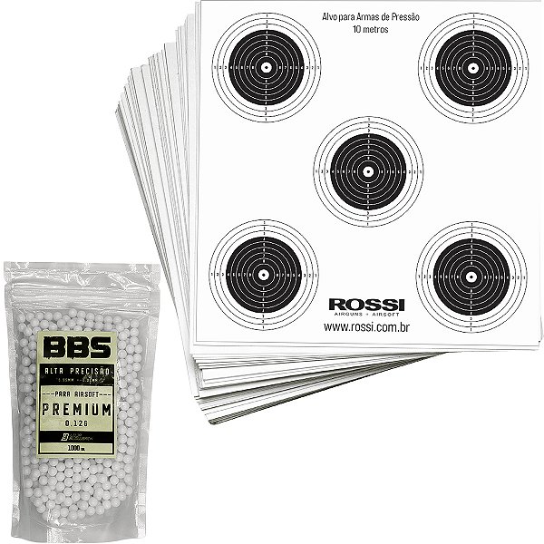 Alvos Rossi 50 un 14x14cm 5 em 1 + Munição 0.12g 1000 un