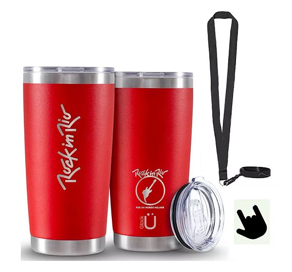 Copo Termico Aço Inox Gluck Lucky Rock In Rio 2022 Vermelho