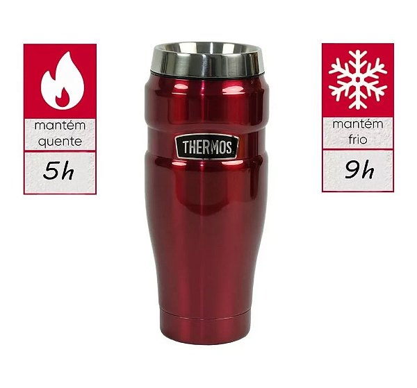 Caneca Térmica Thermos Fuji 479ml Copo Aço Inox Vermelho