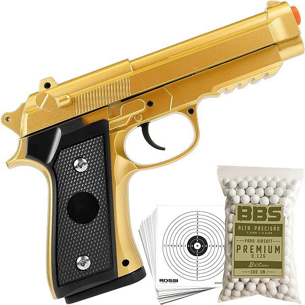 Pistola Airsoft PT92 V22 Gold Vigor 6mm Metal Spring Mola