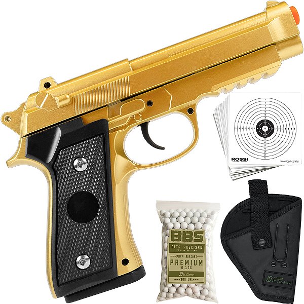 Pistola Airsoft Pt92 V22 Metal Gold Vigor 6mm Mola BBs LBB