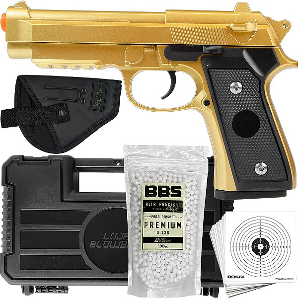 Pistola Airsoft Pt92 V22 Metal Gold Vigor Mola 6mm Maleta Lb