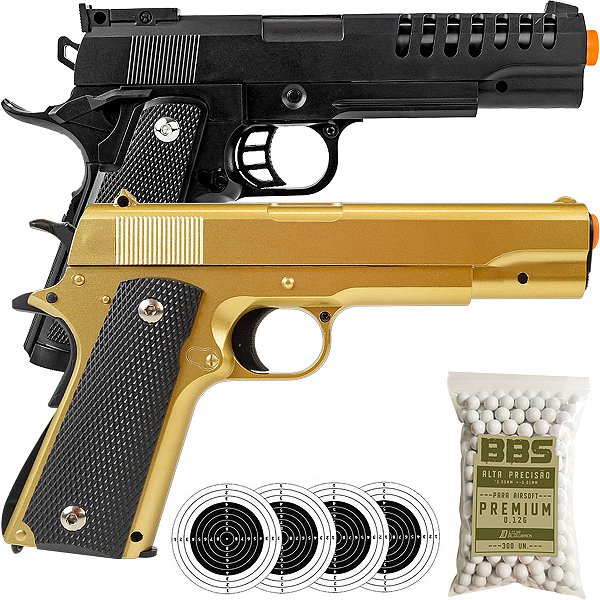 2 Pistolas Airsoft 1911 V14 Metal e 1991 V301 Polímero Rossi Spring