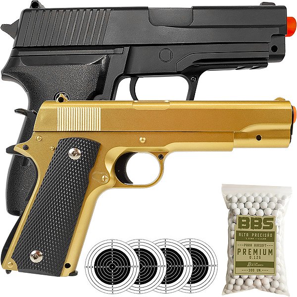 2 Pistolas Airsoft 1911 V14 Metal e P226 V12 Metal Rossi Spring