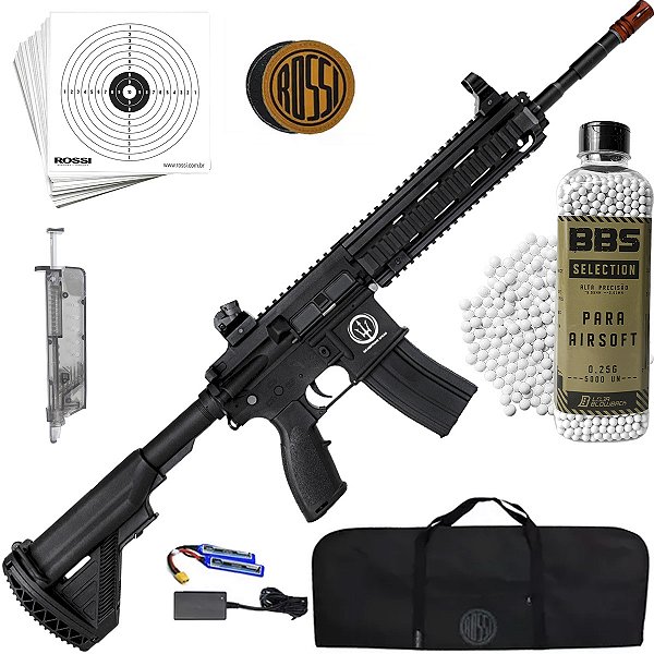 Rifle AEG Rossi Airsoft HK 416-L Neptune BBs e Bateria KP9