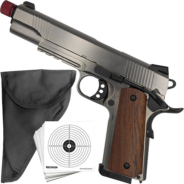 Pistola Airsoft Rossi1911 Silver Wood 6mm Gbb Blowback Metal