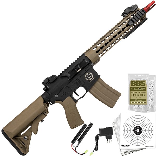 Rifle Airsoft Elet. AR15 Neptune 10 Short Tan Rossi 6mm Auto