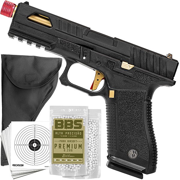 Pistola Airsoft Rossi R17 Custon Gold Green Gás 6mm Blowback