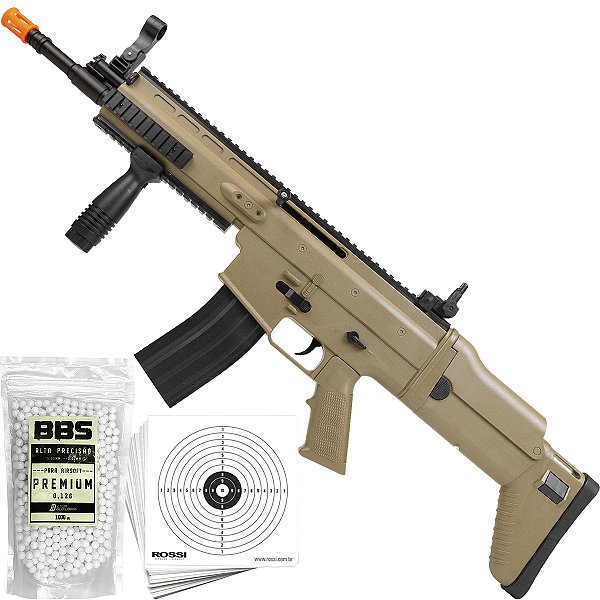 Rifle Airsoft Rossi Scar L Tan Mola Spring 6mm Polímero
