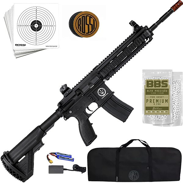 Rifle AEG Rossi Airsoft Neptune HK 416-L BBs e Bateria