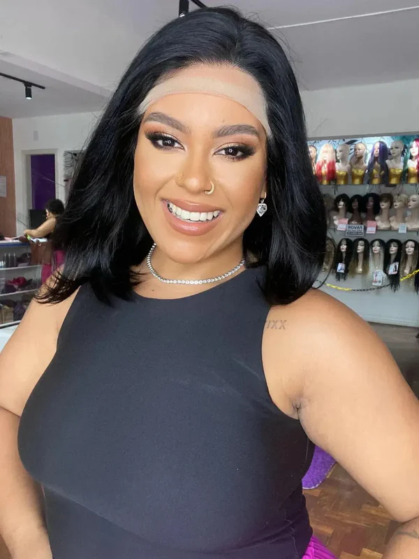 Lace Front Cabelo Humano Longbob Ronnie Castanho Escuro Natural - Repartição Livre 13x4