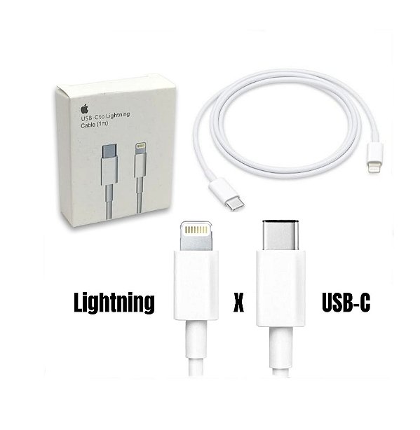 Cabo Carregador e Dados USB-C Tipo C x Lightning para iPhone 1 Metro