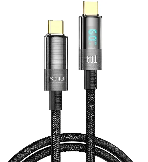 Cabo de Carregamento Turbo 60W Tipo-C para Tipo-C KAIDI KD-2520CC - 1 Metro