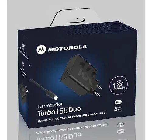 Carregador Motorola Turbo 168 Duo - Carregamento Ultra Rápido Tipo-C