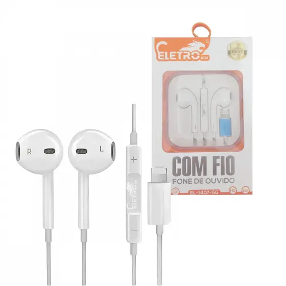Fone De Ouvido Auricular Conexão Lightning Eletromex EL-1407-5G