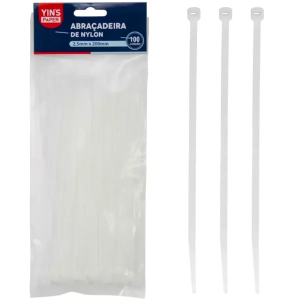 ABRACADEIRA NYLON BRANCA 2,5X200MM. PCT.C/100 YP7365 - YINS