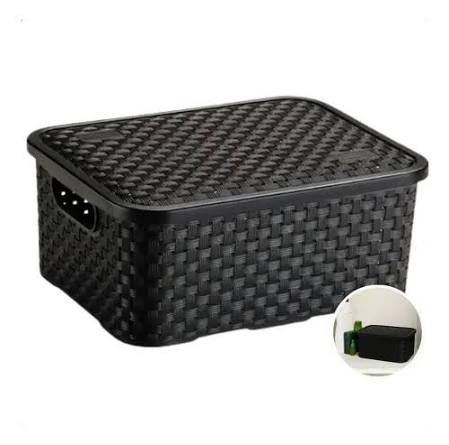 CAIXA PLASTICA MULTIUSO RATTAN C/TAMPA PRETO 4L P NITRON