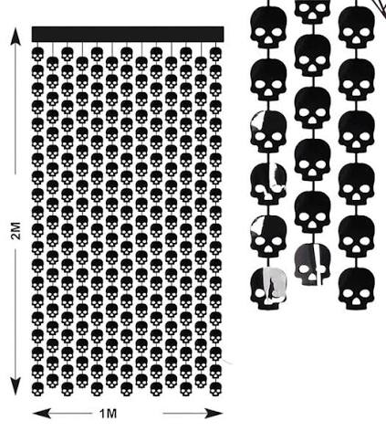 CORTINA DECORATIVA DE PLASTICO 1X2 M CRANIO PRETO HALLOWEEN