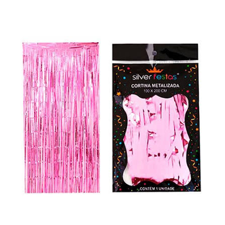 CORTINA METALIZADA ROSA BEBE 100 X 200 CM SILVER FESTAS