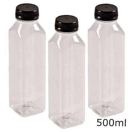 GARRAFINHA PET QUADRADA CRISTAL 500ML TP PRETA TECH