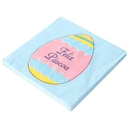 GUARDANAPO FOLHA DUPLA ESTAMPADO FELIZ PASCOA AZUL 32CM X 32CM