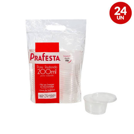 KIT POTE REDONDO 200ML C/TAMPA  PRAFESTA (FREEZER/MICRO)