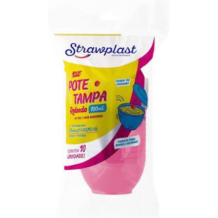 KIT POTE TAMPA REDONDO 100ML ROSA STRAWPLAST 761