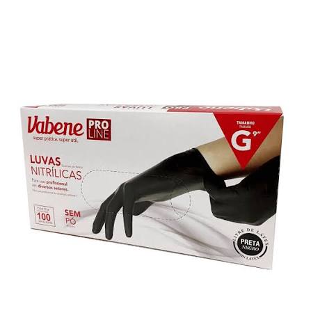 LUVA NITRILICA PRETA G S/PO CAIXINHA C/100 UN VABENE