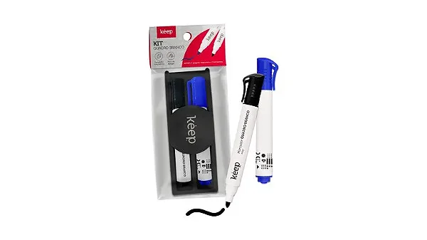 MARCADOR PARA QUADRO BRANCO KIT COM 2 + APAGADOR KEEP